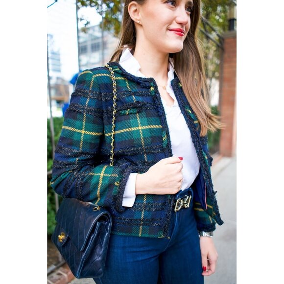 NWT J.Crew Lady Jacket in Blue Green Lurex Black Watch Plaid Blazer 10 - Picture 10 of 10